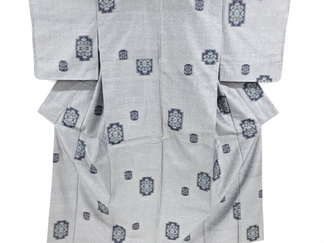 アンティーク　更紗模様織り出し　手織り紬着物